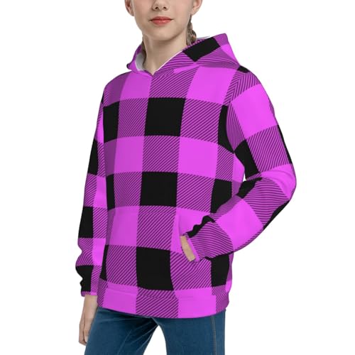 Purple Black Buffalo Plaid Kid Hoodies Boys Sweatshirts Girls Pullover with Pocket2