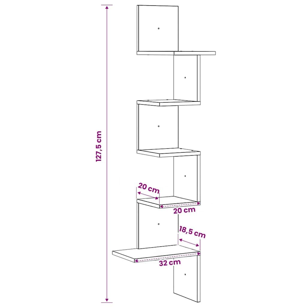 Wand-Eckregal Altholz-Optik 32x32x127,5 cm Holzwerkstoff | Platzsparendes Design, Multifunktional für Wohnzimmer, Pflegeleicht mit feuchtem Tuch