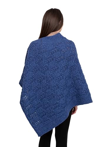 Image of SAOL Aran Poncho 100% Merino Wool for Ladies with Buttons V-Neck Shawl Cardigan