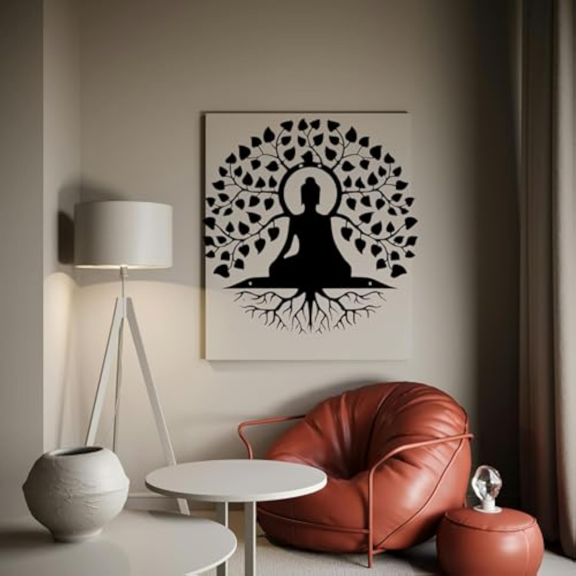 Metal Buddha Hanging Wall Decor, 40 cm Black