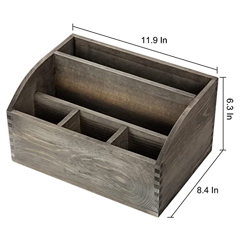 Exoliry Vintage Stone Gray Wooden Desktop Organizer Stepped Racks Multiple Compartments Rustic Tabletop Storage Cabinet Metal Label Holder Antique Stationery Sorter Office Supplies Caddy Home #TOP4