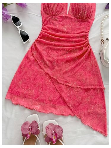 Image of SOLY HUX Women's Y2K Summer Beach Halter Mini Dress | Retro Floral Dress, V Neck, Backless, Club Nightout, Sexy Going Out Clothes, Birthday Dress