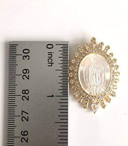 Mother of Pearl Virgen de Guadalupe Oval Pendant Necklace Gold Plated 18k Chain 17.5 Inches - Image 8