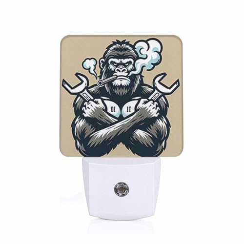 Image of LED Night Light,Monkey with Wrench LED Night Light Plug into Wall with Dusk to Dawn Light Sensor White Energy Efficient Nightlight for Bedroom Bathroom Hallway Living Room Kitchen