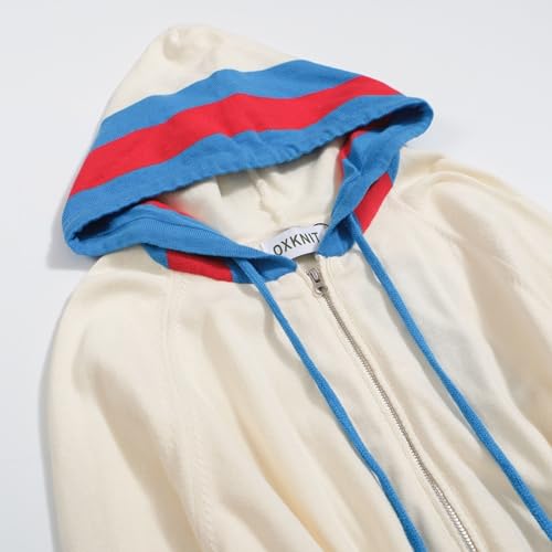Women's Cardigan Sweaters Full Zip Casual White Cardigan Blue Red Stripe Hooded Sweaters3