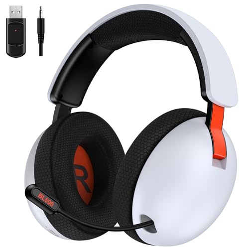 NinxGloy BL500 2.4GHz Wireless Gaming Headset for PS5, PS4, PC, Phone, Switch, 50mm Drivers, Retractable Noise-canceling Mic, Bluetooth 5.3, Dual EQ Modes, White