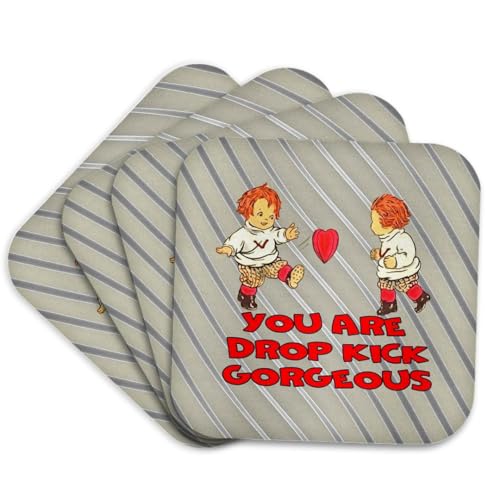 3dRose Valentine Rugby Coaster Set of 4 Cork