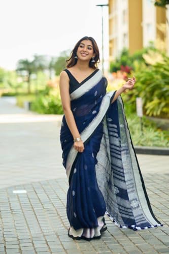 Image of H&J INNOVATION Women's SOFT LILAN SLAB ATTRACTIVE CHARMFULL BEAUTIFUL RICH PALLU & JACQUARD WORK RUNNING EXCLUSIVE BORDER 5.5 Meter Saree| 0.8 Meter Unstitched Blouse Piece HJ-5818
