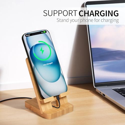 LUCKY BEAN Wood Phone Stand, Desktop Wooden Phone Holder, Portable Office Phone Stand for Desk, Wood ipad Stand， Compatible with iPhone & All Cell Phones (Bamboo) by LUCKY BEAN - Used condition - Image 2