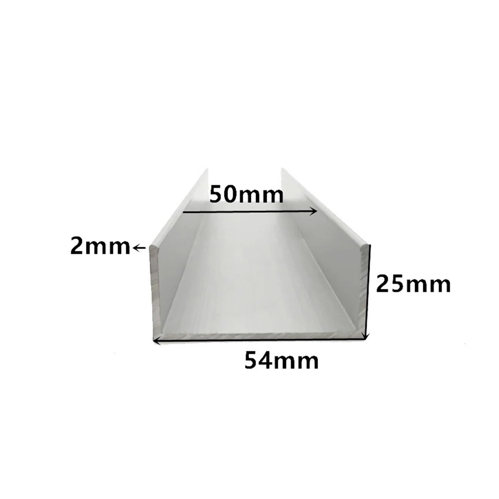 Perfil en U aluminio Perfil de aluminio en forma U, 54 mm x 25 2, ancho exterior, longitud 50 cm, borde aleación recubierto vidrio