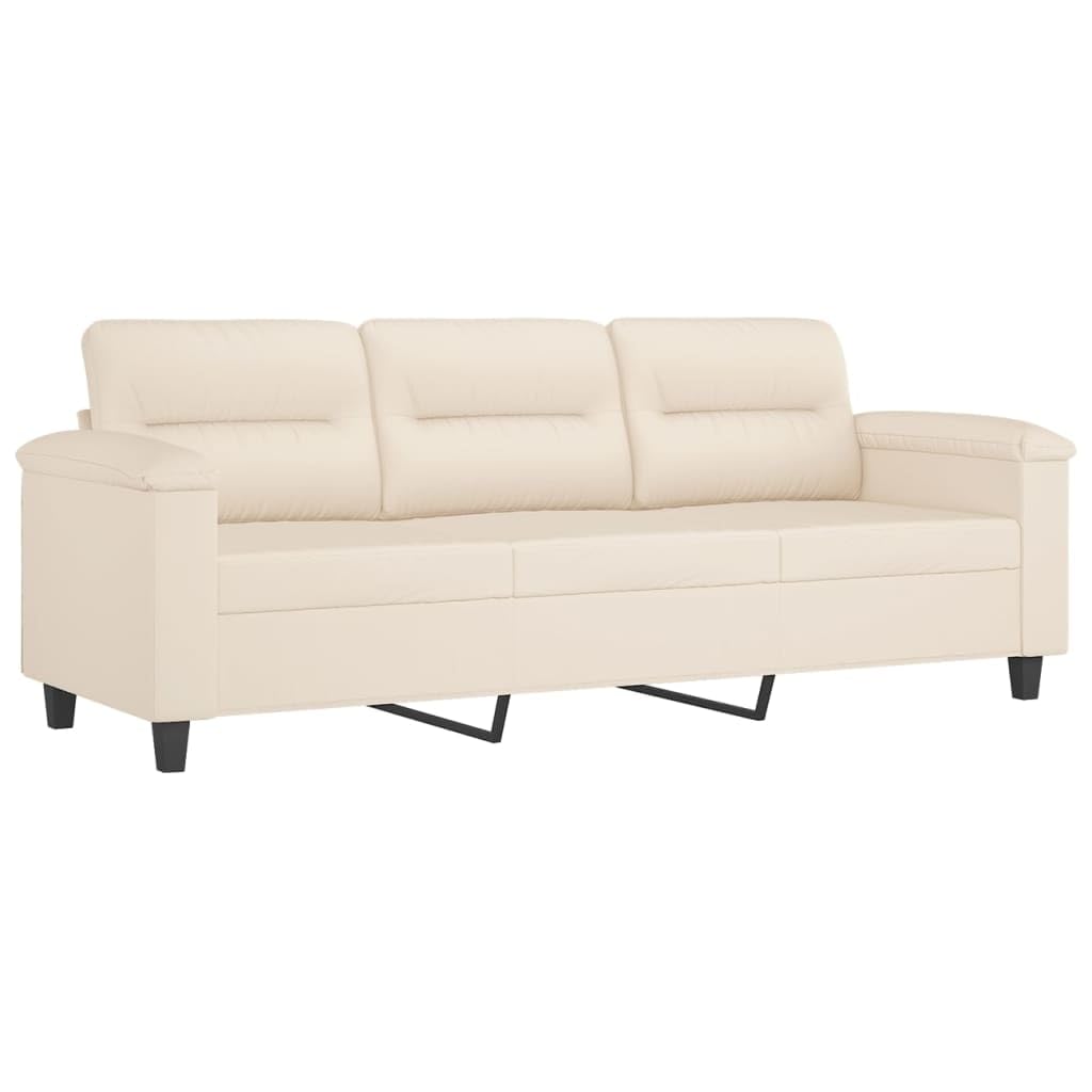 3-osobowa sofa z poduszkami w kolorze beżowym, 180 cm, tkanina z mikrofibry, nowoczesny mebel tapicerowany do salonu i pokoju gościnnego z miejscem do przechowywania i funkcją relaksu, idealna