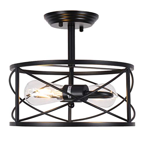 HMVPL Semi Flush Mount Ceiling Light Fixtures, Farmhouse Close to Ceiling Lamp Industrial 2-Lights Pendant Lights for Kitchen Island Dining Room Bedroom Foyer Hallway Front Door