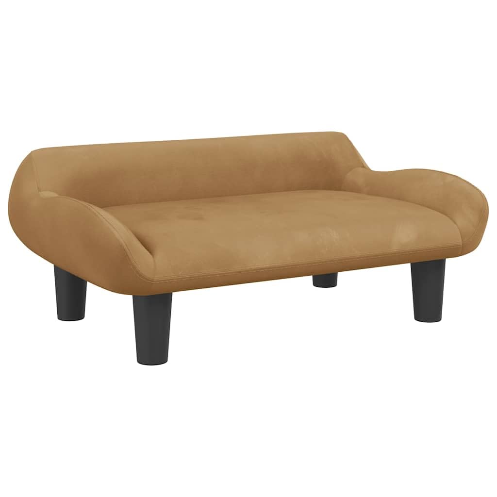 Cama para perros marrón, 70 x 40 x 24 cm, sofá de terciopelo con marco de madera de pino resistente y acolchado suave para mascotas, cómodo espacio para dormir, diseño para salón, relajación
