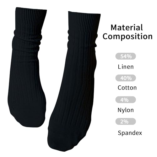 Linen-Cotton Crew Socks, Unisex Breathable Seamless Dress Socks for Men & Women, Moisture Wicking Casual3