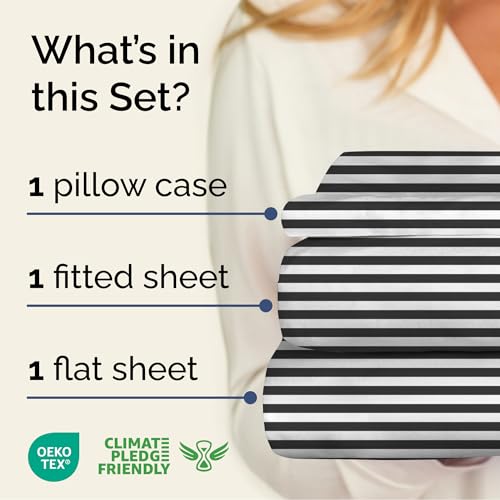 Image of Twin 3 Piece Striped Sheet Set - Breathable & Cooling - Black Pinstripe