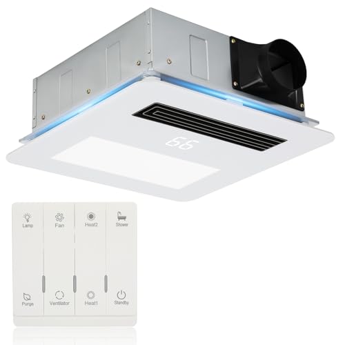 Top 10 Reviews of the Best Bathroom Ceiling Heater Options 10 Quiet Bathroom Exhaust Fan with Light and Heater | 4-in-1 Bathroom Ventilation System | 1800W Heating Power, 190 CFM, Ultra-Low 30dB Operation | Energy Efficient, Easy Installation for Bathrooms