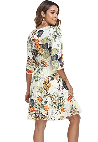 Image of VintageClothing Women's Floral Sundresses Flowy Boho Summer Beach Dress | Lightweight Breathable material,Elegant V Neck and Button Front Design,Flared Bell Sleeve Cut,Mini Casual dress