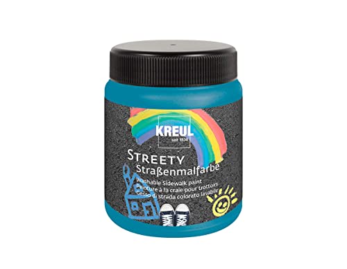 KREUL 43105 - Streety Straßenmalfarbe in Badelatschenblau 200 ml, abwaschbare Flüssigkreide zum Malen mit Pinsel oder Roller, flüssige Straßenmalkreide, vegan, dermatologisch getestet, auswaschbar