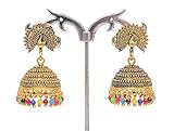 Traditionelle pakistanische indische Jhumkas haben exklusives Design und antike Handwerkskunst. Dieses Perlenohrschmuck in goldener Farbe verleiht Ihrer Persönlichkeit Eleganz. Ihre bewundernde Oberfläche wird Sie verzaubern.