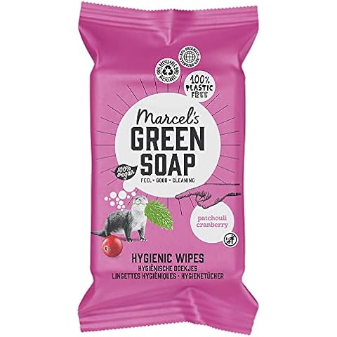 marcel's green soap Hygienic Moist Cleaning Wipes - Pack of 60 - Patchouli & Cranberry - Plant Based - Environmentally Friendly Pink Cover
