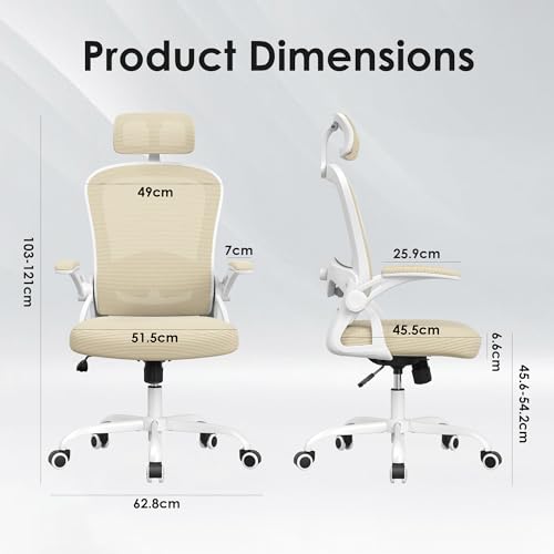 Farini Ergonomischer Stuhl Schreibtischstuhl Höhenverstellbar BürostuhlBequem mit Kopfstütze, Home Office Stuhl Computer Stühle Chefsessel mit Armlehne, 150 Kg PC Stuhl mit Rollen