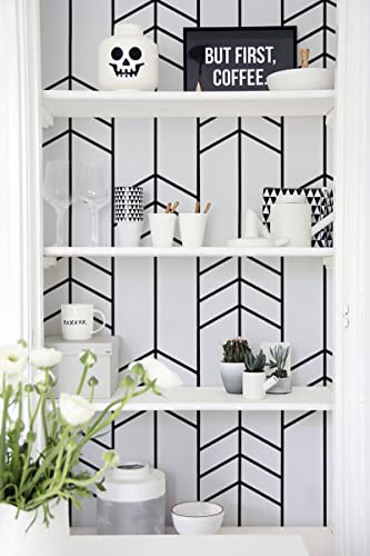 Black And White Wallpaper Peel And Stick Wallpaper Modern Geometric Removable Wall Paper Stripe Contact Paper For Cabinets Shelf Liner Bathroom Vinyl Roll Self Adhesive 17.7"X118" Renter Friendly #TOP6