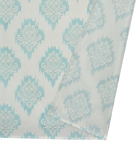 Image of Damas Printed Curtains 5 Feet Long for Doors & Windows, Living Room, Bedroom | Eyelet | Parda | Off White & Aqua Blue, 1 Piece