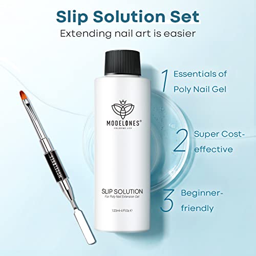 Image of Modelones Poly Extension Gel Kit Slip Solution for Nails Forms with Dual-Ended Nail Brush Anti-Stick Liquid Brushes Cleaning Easy Spread for Beginner