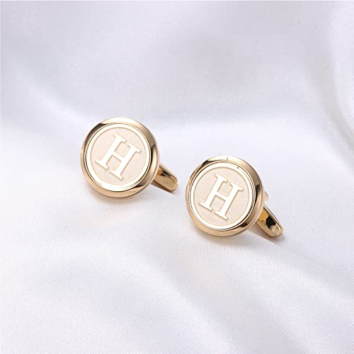 Image of LOYALLOOK Initial Gold Cufflinks for Men Gold Cuff Links Personalized Copper CuffLinks Letter Cufflinks Gift for Groom Husband Father