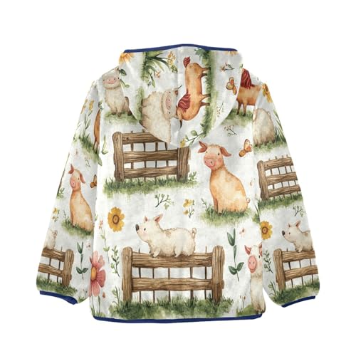 Farm Animals and Floral Toddler Fleece Jacket Girl Boys Hooded Fleece Jacket Coat Warm Outwear Zip-up 3-10T2