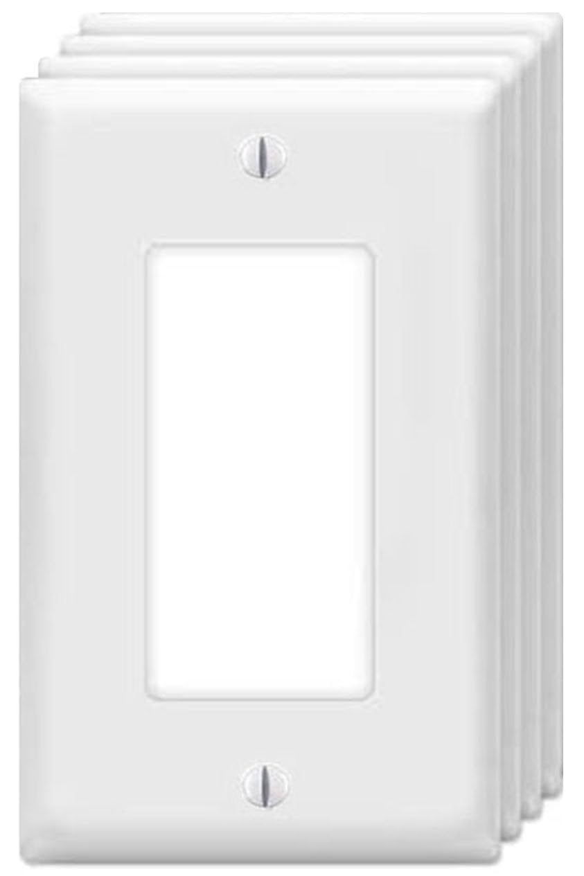 ZEFTV Decorator Wall Plates 1-Gang Switch Outlet Electrical Cover Plate Unbreakable Thermoplastic Faceplate for Light Receptacle Outlet Switch, White (4 Pack)