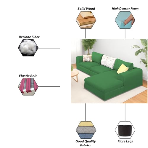 Image of Koza RHS 4 Seater L Shape Sofa Set for Living Room (Green Fabric) Premium Fabric Sofa