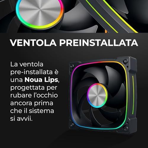 Noua Orizon MK100 | Case PC Gaming ATX Mid Tower | Ventola PWM Led ARGB | USB 3.0 e Type-C | Supporto Raffreddamento Liquido 360 mm | Vetro Temperato e Mesh | Nero - Immagine 5
