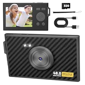 Digital Camera, FHD 1080P Kids Camera 16X Zoom Anti Shake, 48MP Compact Portable Ultra-Thin Point Shoot Camera Gift for Kid Student Children Teen Girl Boy with 32GB SD Card
