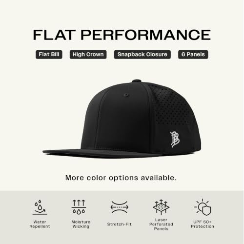 Image of Branded Bills Bare Flat Performance Hat for Men | Flexfit Sweatband, Adjustable, Quick Dry & Water Repellent Baseball Cap