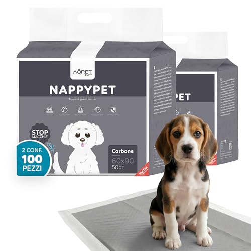 AQPET Tappetini igienici assorbenti con Carboni Attivi per Cane Traverse per Animali Domestici Cuccioli Anti Odore, 60x90 cm, 100 Pezzi