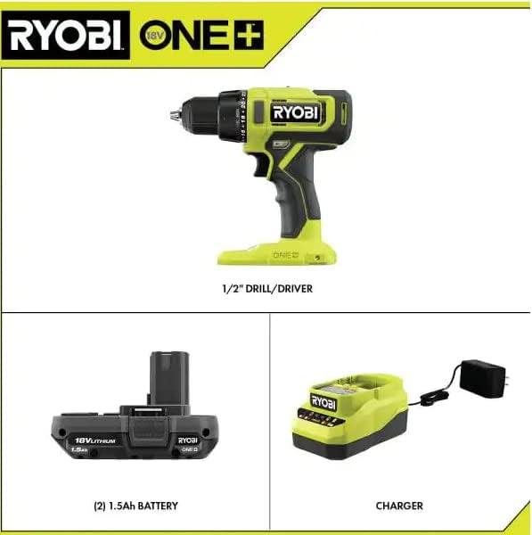 Miniatura 3 de RYOBI ONE+ Kit de taladro/destornillador inalámbrico de 18 V de 1/2 pulgada con (2) baterías de 1.5 Ah y cargador, color verde