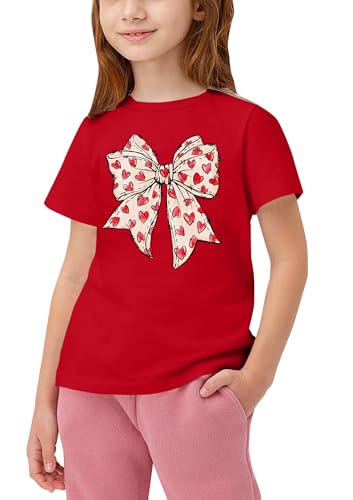 Image of LAZYCHILD Kids Valentine Shirt Girls Valentines Day Shirts Heart Graphic Long Sleeve Striped Tee Tops 5-14 Years