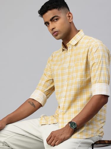 Image of Majestic Man Men Comfort Slim Fit Opaque Checked Cotton Casual Shirt