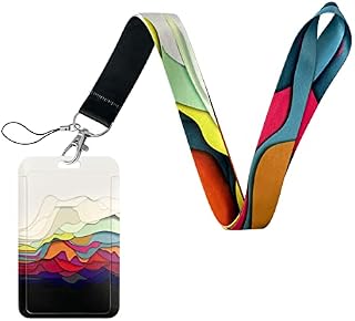 Geiomoo Lanyard with Clip Clasp and Badge Holder, Neck Strap with ID Hard Card Case (Rainbow 4)