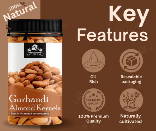 Image of NATURE YARD Orignal Afghan Gurbandi Almond /Badam Giri Rich in Oil - 100% Pure & Natural - 250Gm