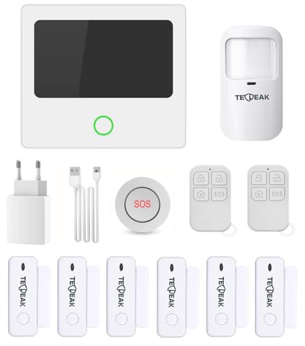 TECPEAK Sistema de Alarma Doméstica Inalámbrica, Alarma Casa WiFi/GSM/4G con Seguridad Sirena Proporciona un Modo Altamente Eficaz para Proteger tu hogar y Oficina (S1 White)