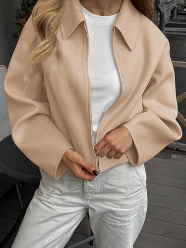 Yousify Womens Cropped Pea Coats Zip Up Short Casual Bomber Wool Blend Jackets Barn Fall Outerwear with Pockets4