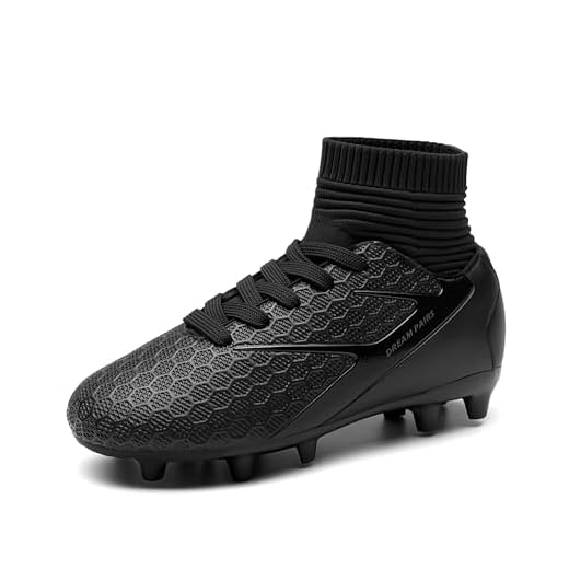 DREAM PAIRS Boys Girls HZ19002K All Black Soccer Football Cleats Shoes Size 5 M US Big Kid