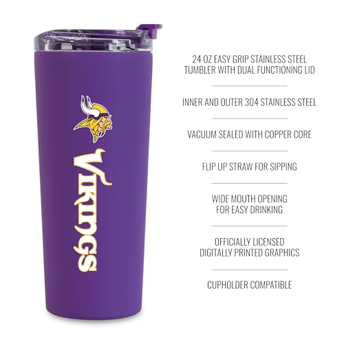 Image of Rico Industries NFL Football 24oz Stainless Steel Tumbler with Lid and Dual Functioning Lid