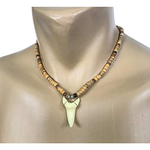 Hawaiian Jewelry Tan Coconut Bead Large Resin Shark Tooth Necklace from Hawaii3