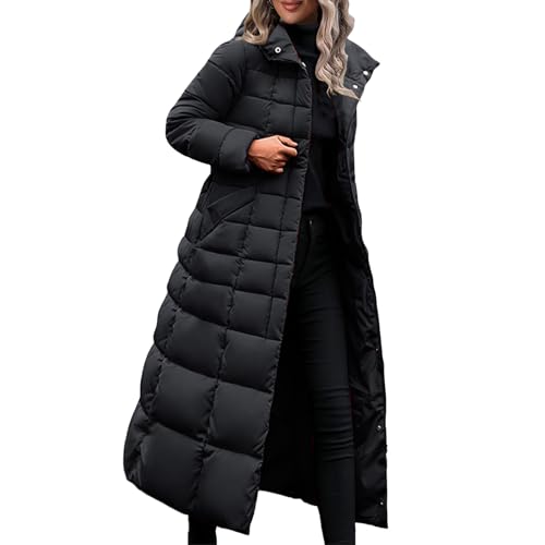 Womens Fashion Hooded Coat 2025 Quilted Long Puffer Jackets Waterproof Warm Winter Maxi Length Parka Coats Down Jacket