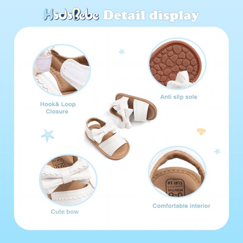 Image of HsdsBebe Baby Girls Sandals Bohemia Flower Bow Soft Sole Toddler First Walkers Beach Summer Shoes
