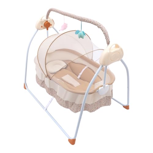 Balancelle Électrique, Berceau Pliable, Transat Musique, Vibration Douce, Jouets Suspendus, Coussin Ergonomique, Moustiquaire, Bluetooth USB, Pliage Facile,...