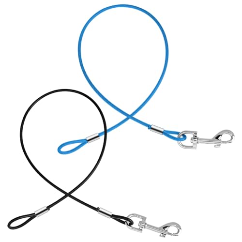 2 PCS Chew Proof Dog Leash Extension Metal Dog Leash for Small Dogs Extender Non Chewable Leashes for Small, Medium, Large Dogs, Black, Blue
